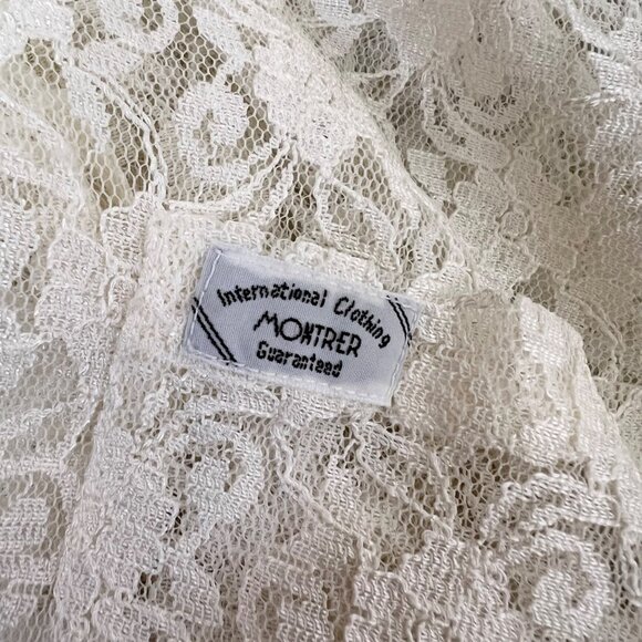 Vintage MONTRER Off-White Lace Button-Up 3/4 Sleeve Shirt Made in Korea Size L - Picture 9 of 9